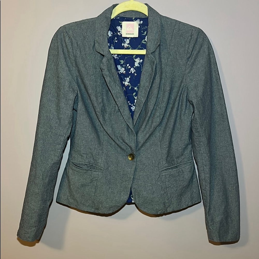 Quiksilver Gray Cotton Blazer Y2K Surf Skate Casual Jacket S